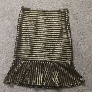 Bebe Metallic Gold Striped Pencil Skirt